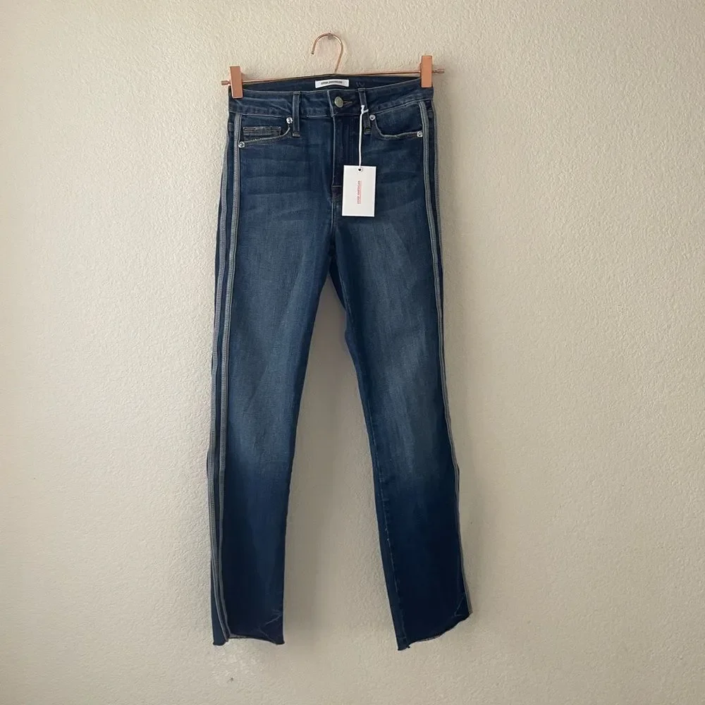 NWT Good American straight leg‎ raw hem jeans